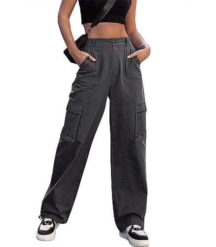 Dordanity Y2K Cargohose für Damen Baggy Hosen High Waist Wanderhose Baumwolle Arbeitshose mit Multi Taschen(Grau,L) von Dordanity