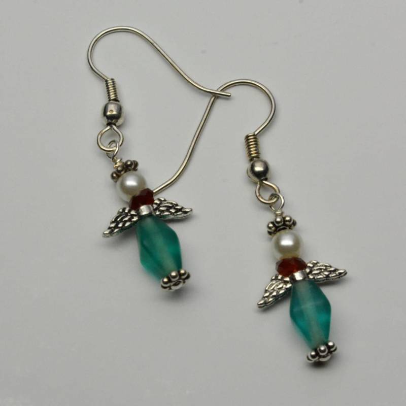 Engel Ohrringe, Aqua Sympathy Geschenk, Erinnerungsgeschenk, Perlenengel, Baumeln, Doreendesigns, Urlaubsgeschenk, Ooak von DoreenDesigns
