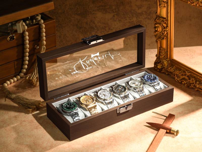 Personalized Black Walnut Wooden Watch Box, Custom Storage Case, Groomsman Gift Best Man For Dad, Anniversary von DoreenDoris