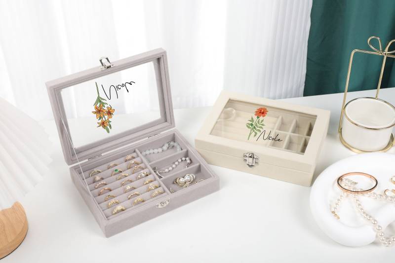 Personalized Floral Jewelry Box, Custom Organizer, Bridesmaid Proposal, Birth Month Case, Gift von DoreenDoris