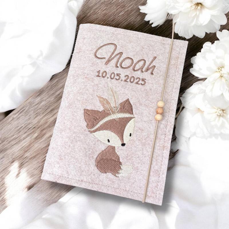 Bestickte U-Heft Hülle Boho Fuchs Fox Junge Mädchen Filz Umschlag Uheft U-Hefthülle Uhefthülle von DoreensBastelstube