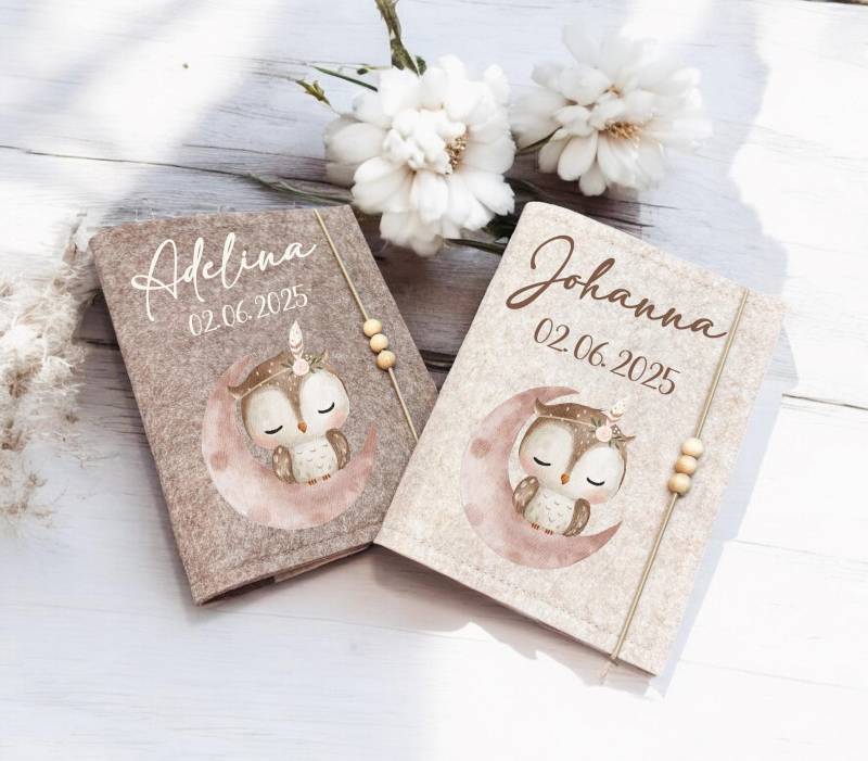 U-Heft Hülle Filz Mit Name Personalisiert Boho Eule Umschlag Uheft U-Hefthülle Untersuchungsheft Uhefthülle von DoreensBastelstube