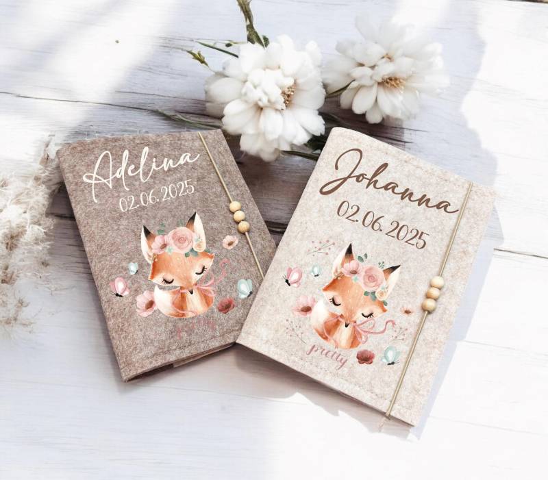 U-Heft Hülle Filz Mit Name Personalisiert Boho Fuchs Umschlag Uheft U-Hefthülle Untersuchungsheft Uhefthülle von DoreensBastelstube