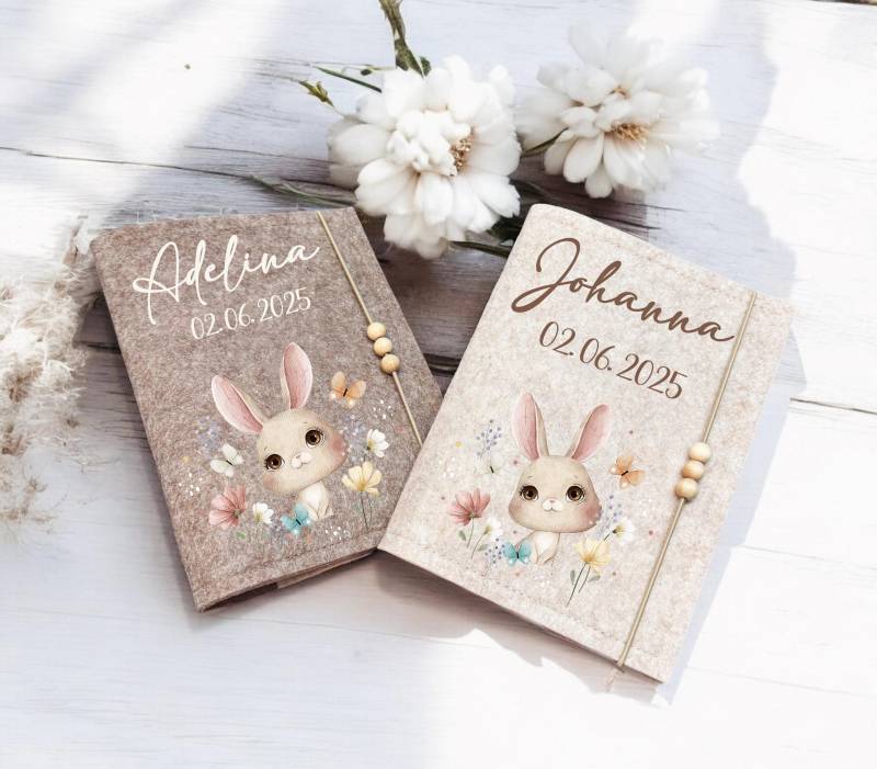 U-Heft Hülle Filz Mit Name Personalisiert Boho Hase Umschlag Uheft U-Hefthülle Untersuchungsheft Uhefthülle von DoreensBastelstube