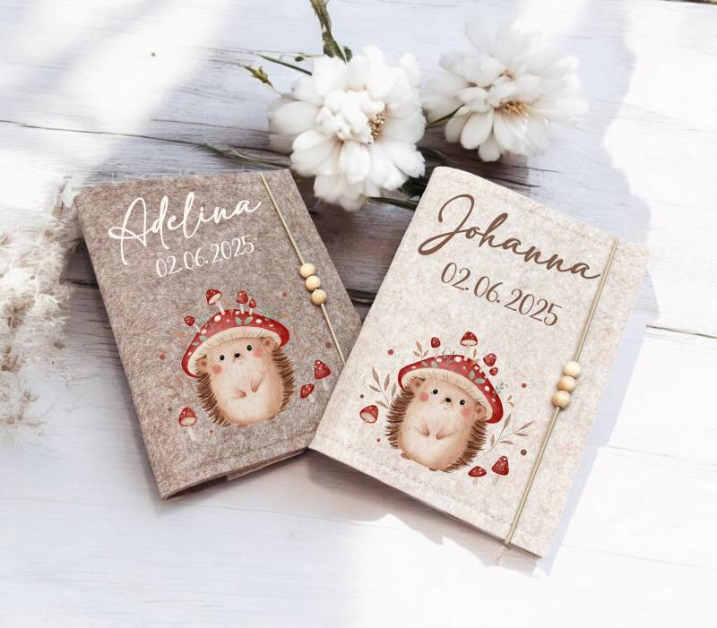 U-Heft Hülle Filz Mit Name Personalisiert Boho Igel Umschlag Uheft U-Hefthülle Untersuchungsheft Uhefthülle von DoreensBastelstube