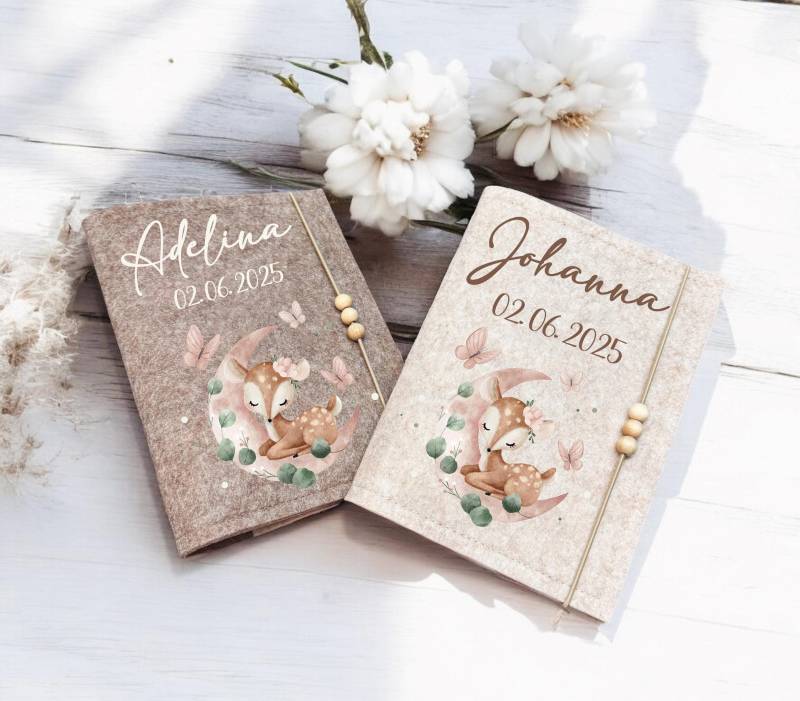 U-Heft Hülle Filz Mit Name Personalisiert Boho Reh Rehkitz Umschlag Uheft U-Hefthülle Untersuchungsheft Uhefthülle von DoreensBastelstube