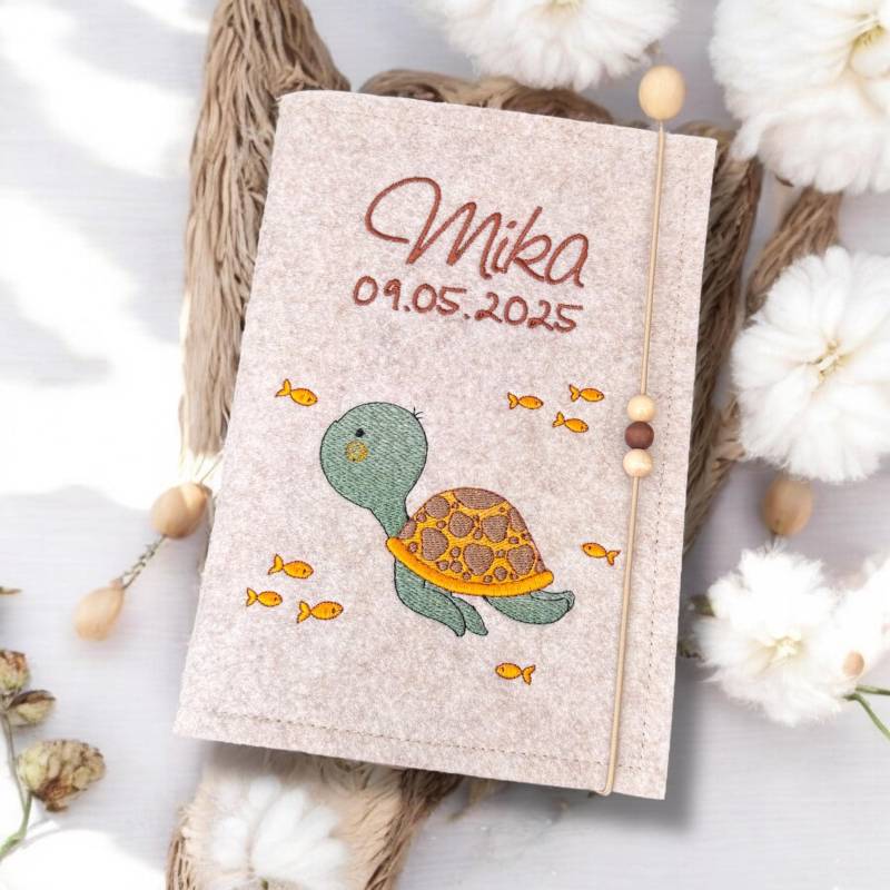 U-Heft Hülle Schildkröte Mit Name Personalisiert Filz Umschlag Uheft U-Hefthülle Uhefthülle Turtle von DoreensBastelstube
