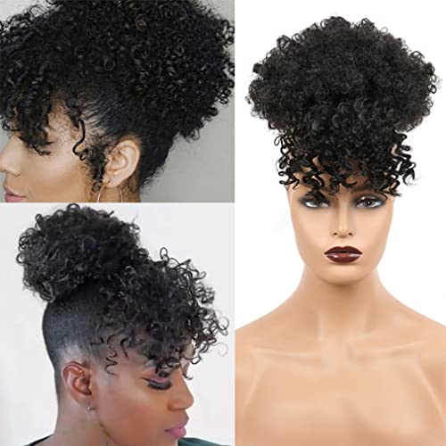 DOREN Afro Zugband Pferdeschwanz mit Pony Kinky Curly für Frauen #1B Synthetische Haarverlängerungen Clip auf Haarteile 30,4 cm(12 Zoll) von Doren