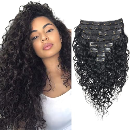 Doren Deep Curly Clip In Echthaarverlängerungen für Frauen 8Pcs 20Clips 120g brasilianische Virgin Remy Wasser gewelltes Haar natürliche Farbe 35,6 cm(14 Zoll) von Doren