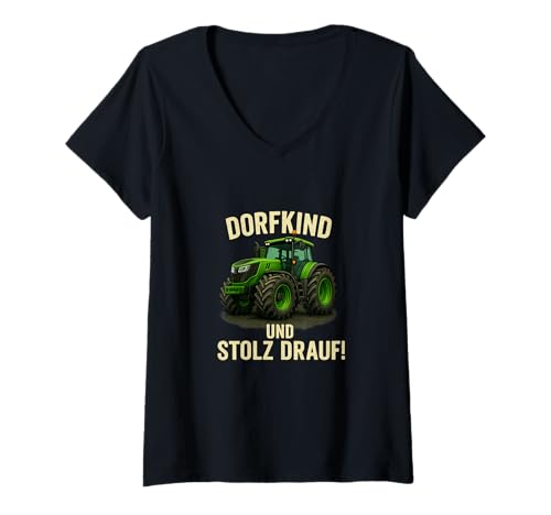 Damen Dorfkind Traktor & Trecker T-Shirt für Landwirte & Bauern T-Shirt mit V-Ausschnitt von Dorfkind Traktor Shop Bauer & Landwirt