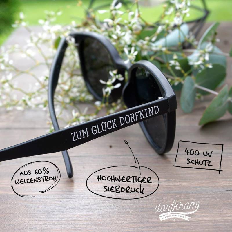 Zum Glück Dorfkind/Sonnenbrille Schwarz Nachhaltig Aus Weizenstroh Dorfkram® von DorfkramDe