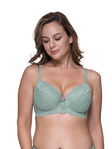 DORINA Curve Damen-T-Shirt, volle Abdeckung, leicht, gepolstert, Bügel, Demi-BH, Übergröße, Komfort, tägliche Unterstützung, Lianne/Eco – leichter gepolsterter BH – Grün, 80DD von Dorina