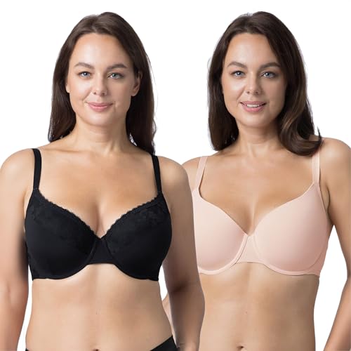 DORINA Curves Damen Vollschalen leicht gepolsterter Bügel Spitze Demi BH Übergröße Komfort Alltag Essential, Rue-2pp – leichter gepolsterter BH – Schwarz/Pink, 85G von Dorina