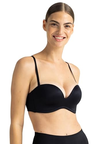 DORINA SUBLIME SCULPT Damen Gepolsterter Bandeau-BH, Drahtlos mit Vorgeformten Cups, Mehrweg Verstellbare Abnehmbare Träger, Rutschfeste Rückenkonstruktion, Schwarz von Dorina
