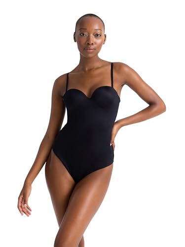 DORINA SUBLIME SCULPT Damen Leicht Gepolsterter String Bodysuit, Mittlere Kontrolle, Verborgene Bügel, Drahtlos, Verstellbare Abnehmbare Träger, Druckknopf-Schritt, Schwarz von Dorina