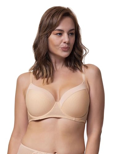 Dorina Carmen Leicht Gepolsterter Demi-BH – Burnout-Streifen-Mikrostoff, Bügel-Unterstützung, Power-Mesh U-Rücken-Flügel, Beige von Dorina