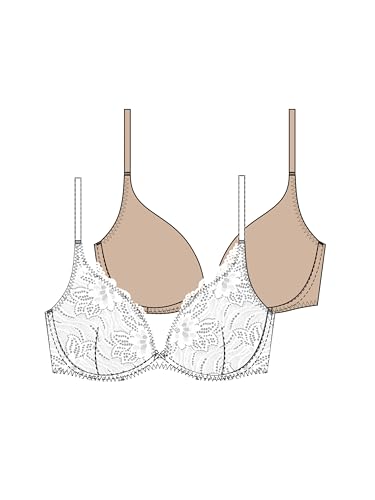Dorina Angie 2er-Pack Push-Up-BH mit tiefem Ausschnitt – Spitze & Mikrofaser – Mit Bügeln, verstellbaren Trägern, abnehmbaren Polstern, Weiß und Beige von Dorina