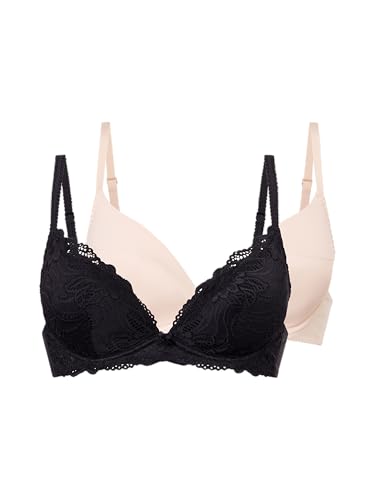 Dorina Angie 2er-Pack Push-Up-BH mit tiefem Ausschnitt – Spitze & Mikrofaser – Mit Bügeln, verstellbaren Trägern, abnehmbaren Polstern, Weiß und Beige von Dorina