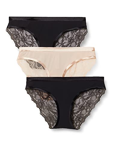 Dorina Damen Pack De 3 Slips Dos Dentelle, Crystal Unterhose, Schwarz / Schwarz Beige, M EU von Dorina