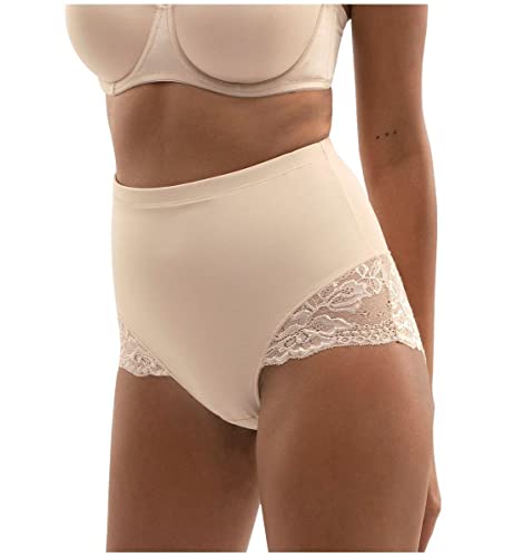 Dorina Damen Slip, Mid-Waist, Bauchkontrolle, Hoher Taillenslip, Florale Spitzenverzierung, Mittlerer Halt, Brigitte, Beige, L von Dorina