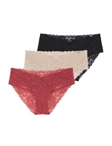 Dorina Lana Damen Spitzen-Slips, 3er-Pack, Mittlere Abdeckung, Alltäglicher Komfort, Hipster Panties, Korallenrot, Beige, Schwarz, 4XL Dorina Lana Damen Spitzen-Slips, 3er-Pack, Mittlere Abdeckung, Alltäglicher Komfort, Hipster Panties, Korallenrot, Beige, Schwarz, 4XL von Dorina