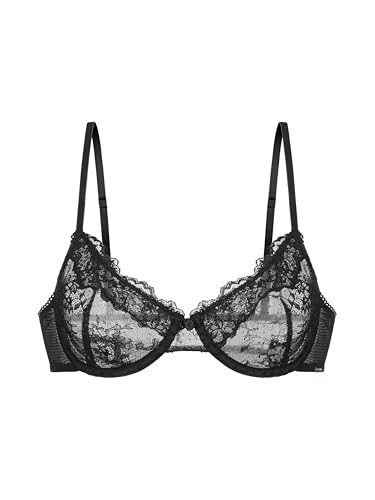 Dorina Origins Bügel-BH ohne Polsterung, Unterstützung unter der Brust, vollständige Spitze mit Spitzenrand, verstellbare Träger, Schleifendetail, Rückenflügel aus Mesh, Schwarz von Dorina