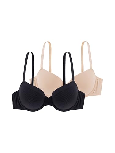 Dorina Set aus 2 niedrig gepolsterten Halb-BHS,Schwarz/Beige,75D von Dorina