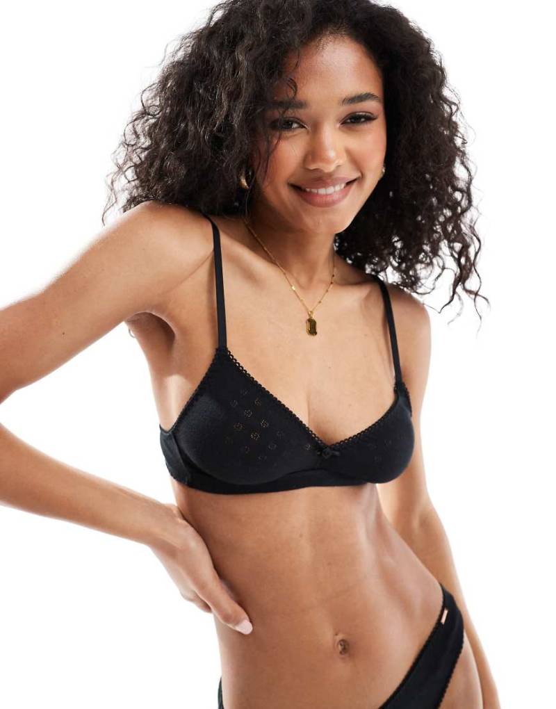 Dorina - Unwattiertes Pointelle-Bustier in Schwarz mit Rosenknospendetail von Dorina