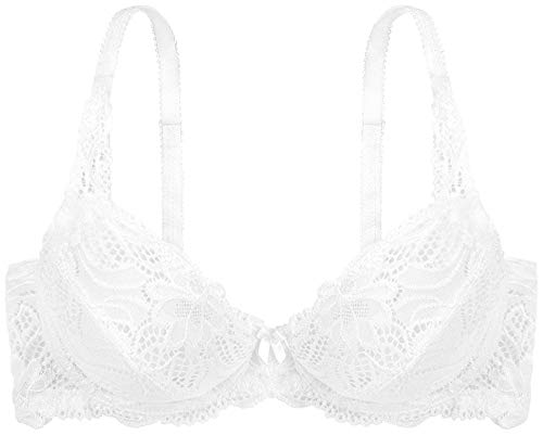 Dorina Damen Angie Bügel-BH – Volle Abdeckung mit Floraler Spitzenverzierung, Ungepolsterten Cups und Weichen Mikrogewebe-Flügeln, Weiß von Dorina