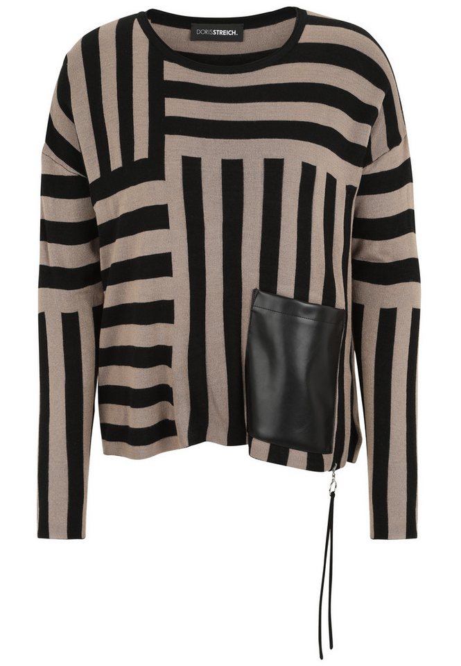 Doris Streich Strickpullover mit Patch aus Lederimitat von Doris Streich