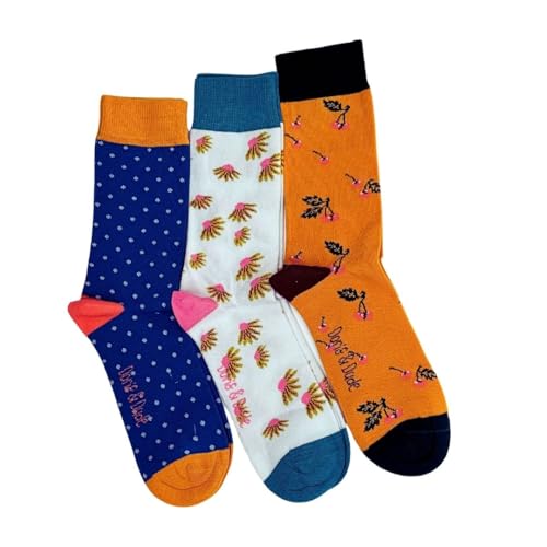 Doris & Dude Damen Bambus Organic Crew Socken 3 Paar Geschenkpackung Med 3-7 Blumen Bunte Box Set Weich Langlebig Nachhaltig Glatte Zehen Atmungsaktiv, Marineblau, Gelb, 3-7 von Doris & Dude