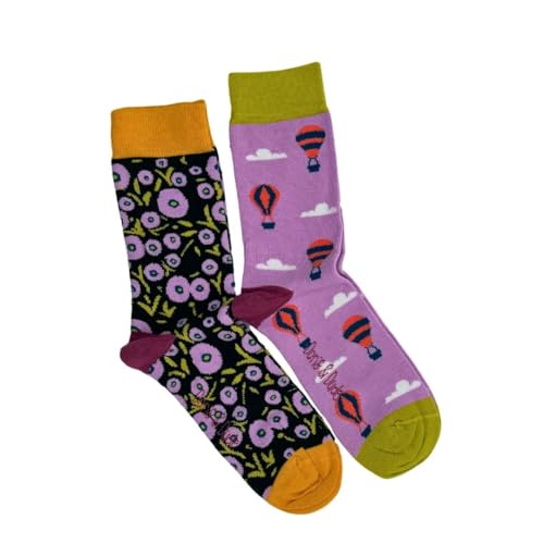 Doris & Dude Frauen Damen Bambus Bio Crew Socken 2 Paar Geschenkpackung Med 3-7 Luftballons Bunte Box Set Weich Langlebig Nachhaltig Glatte Zehen Atmungsaktiv, Violett, Marineblau, 3-7 von Doris & Dude