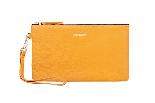 DORIS&JACKY Clutch-Geldbörse aus Leder, klein, mit Riemen, 5-gelb von Doris&Jacky