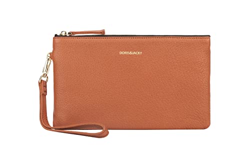 DORIS&JACKY Clutch-Geldbörse aus Leder, klein, mit Riemen, 2-braun von Doris&Jacky