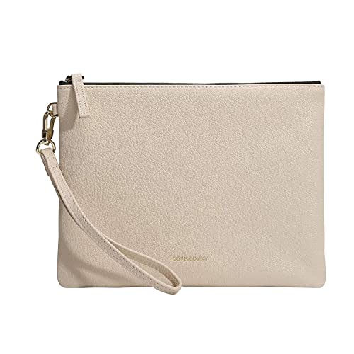 DORIS&JACKY Lammfell-Leder-Clutch-Geldbörse für Damen, groß, weich, mit Riemen, Ziegen-Off-White, Large, Kupplung von Doris&Jacky