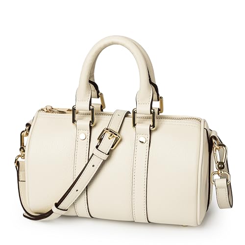 DORIS&JACKY Boston Geldbörse aus Leder mit Tragegriff oben, für Damen, Designer-Tragetasche mit Crossbody-Gurt, Cremeweiß, Small von Doris&Jacky