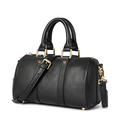 DORIS&JACKY Boston Geldbörse aus Leder mit Tragegriff oben, für Damen, Designer-Tragetasche mit Crossbody-Gurt, Schwarz, Small von Doris&Jacky