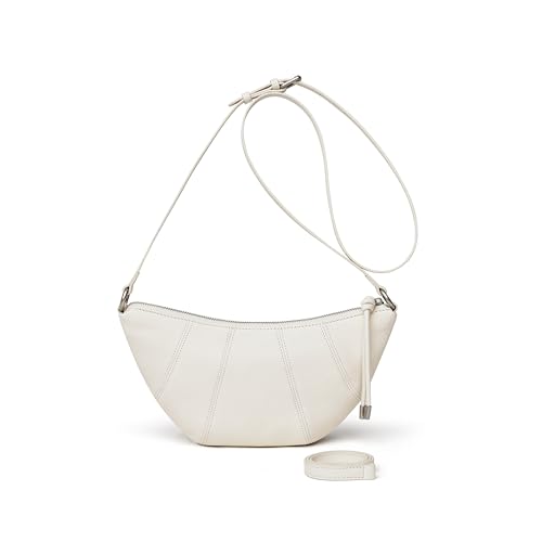 DORIS&JACKY Croissant Crossbody Geldbörse für Damen Designer Ziegenleder Halbmond Umhängetasche mit zwei abnehmbaren Trägern, 1-off White von Doris&Jacky