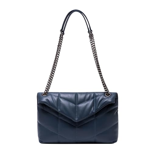 DORIS&JACKY Designer Leder Schulter Geldbörse Für Frauen Lammfell Gesteppt Tote Tasche Mit Umwandelbaren Kettenriemen, DS900-Blau, Einheitsgröße von Doris&Jacky