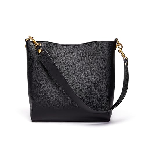 DORIS&JACKY Hobo-Tasche aus echtem Leder für Damen, Designer-Schultertasche und Umhängetasche mit abnehmbarem breitem Riemen, 1-schwarz von Doris&Jacky