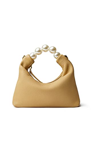 Doris&Jacky Kleine Clutch mit Tragegriff oben für Damen, Designer-Geldbörse aus Ziegenleder, mit Perlengriff und abnehmbarer Metallkette, Cream von Doris&Jacky