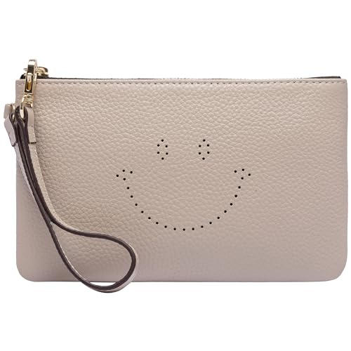 DORIS&JACKY Kleine Leder Wristlet Clutch Geldbörse Für Frauen Nette Lächeln Telefon Tasche Tasche, 3-light grey, Small von Doris&Jacky