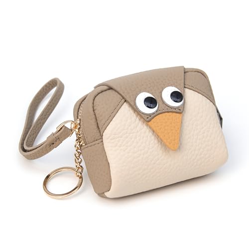 Doris&Jacky Niedliche Pinguin-Münzgeldbörse für Frauen, Mini-Reißverschluss-Geldbörse und Tier-Münztasche mit Metall-Schlüsselanhänger, 2-grau, Münzgeldbörse von Doris&Jacky