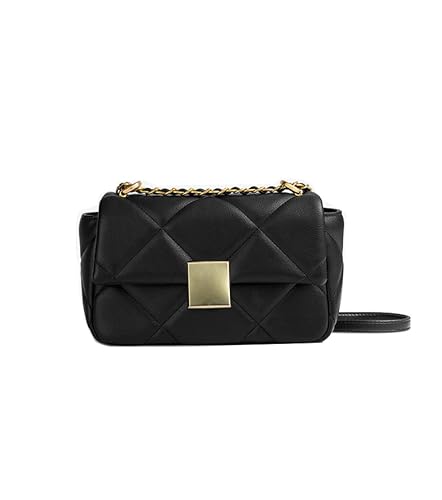 Kleine gesteppte Lederhandtaschen für Frauen Designer Crossbody Handy Geldbörse mit Metallkette, 1-Schwarz, von Doris&Jacky