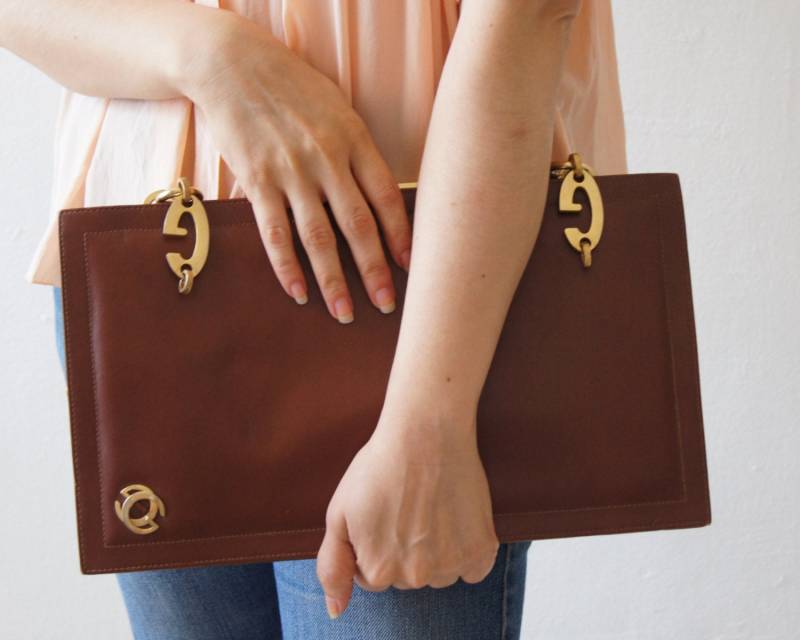 Jahrgang Gucci Clutch 1950Er 60Er Jahre Qualität Leder Braun Gold Futter Stoff Schönen Seltene Kostenlosen Versand von DorisVintage