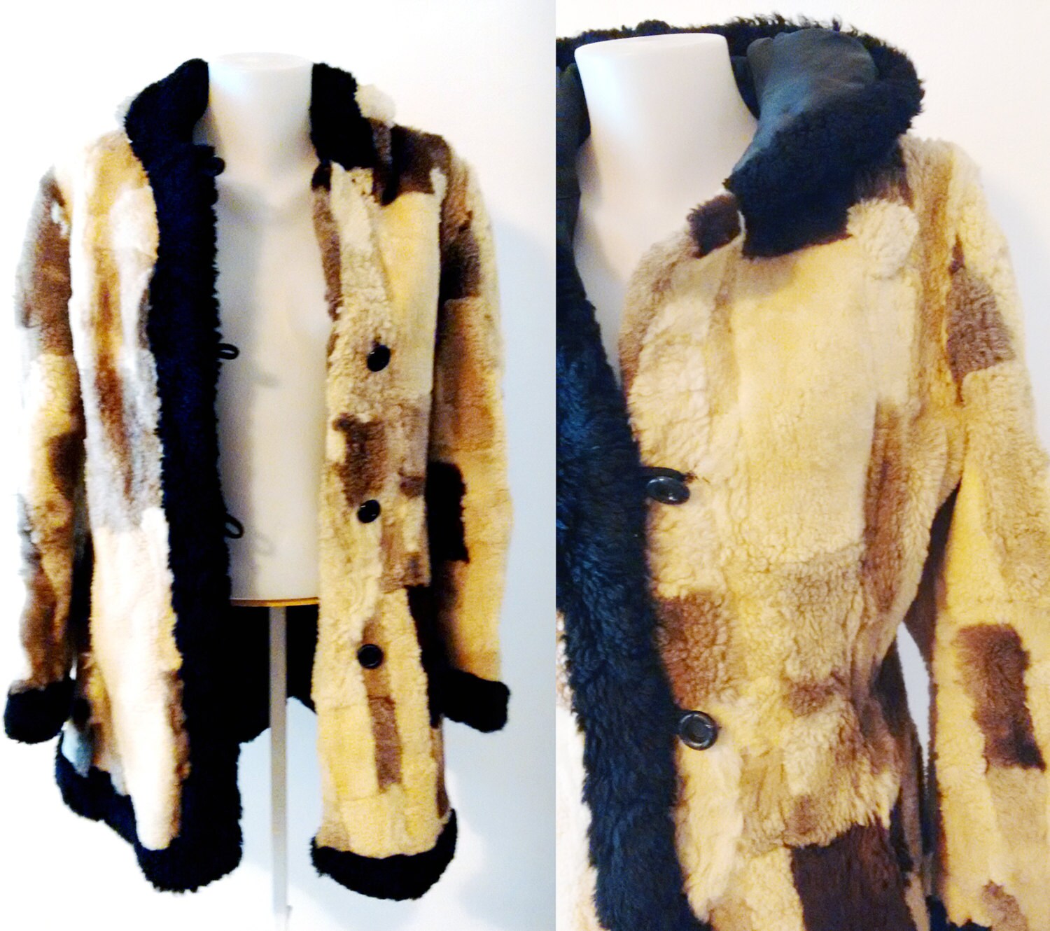 Vintage Fell Lamm Fell, Patchwork-Mantel, Echter Pelz, Pelzmantel Hippie, Hippie Jacke, Kostenloser Versand Der 70Er Jahre von DorisVintage