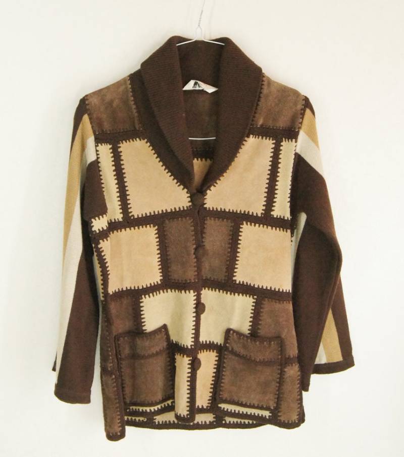 Vintage Jacke 1960-1970Er Jahre Braun Beige Patchwork Wildleder Patch Pullover Versandkostenfrei von DorisVintage