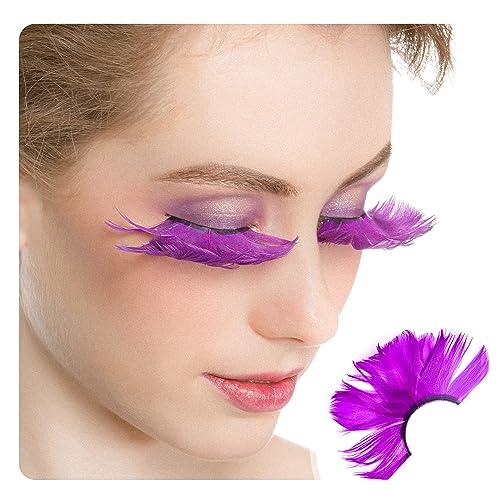 Dorisue Feathered Eyelashes Purple Light and Dark for Christmas Party Cosplay Costume Dramatic Feather False Eyelashes Long Party Use 3D Fake Eye Lashes Handmade von Dorisue