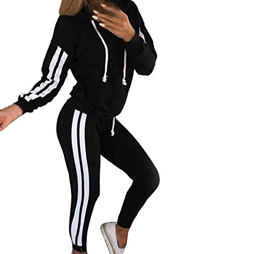 Dorjuli Damen Jogginganzug Trainingsanzug Einfach Sportliche mit Kapuze Kordelzug Hausanzug kuschelig Set Sweatshirt Flauschige Jogginghose Top + Lange Hose Sportswear 2 Stück Frühling, Schwarz, S von Dorjuli