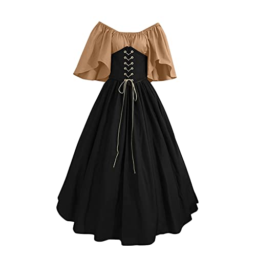 Dorjuli Altmodische Kleider Damen Vintage Retro Partykleid Mittelalter Abendkleid Tunikakleid mit Gürtel Gothic Halloween SpleißKleid Cosplay Dress Party Zauberer-Outfit Festlich Prinzessin Kleidung von Dorjuli